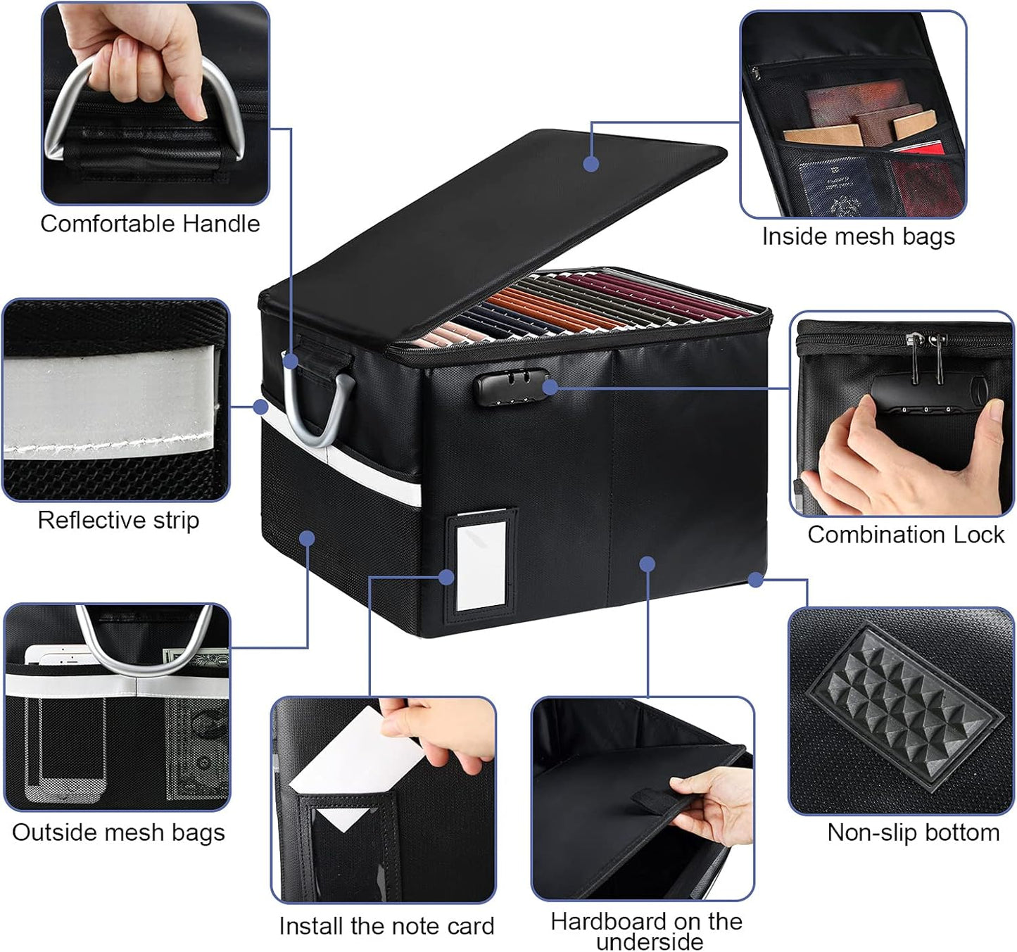 Fireproof Document File Organizer Box, Fireproof Safe Box with Lock, Portable Office Storage Cabinet for Hanging Letter/Legal Folder 16.1 x 12.9 x 11in