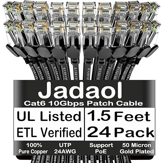 Jadaol Cat6 1.5ft 24 Pack Patch Cable, 10Gbps High-Speed Ethernet Patch Cable by Jadaol
