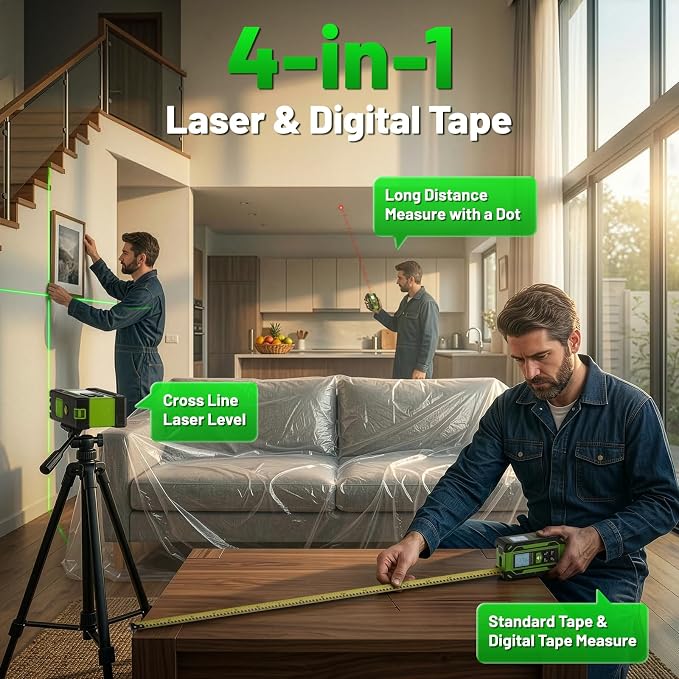 Digital Laser Tape Measure 4-in-1, HUEPAR ±1/16" Laser Measure - Image 2