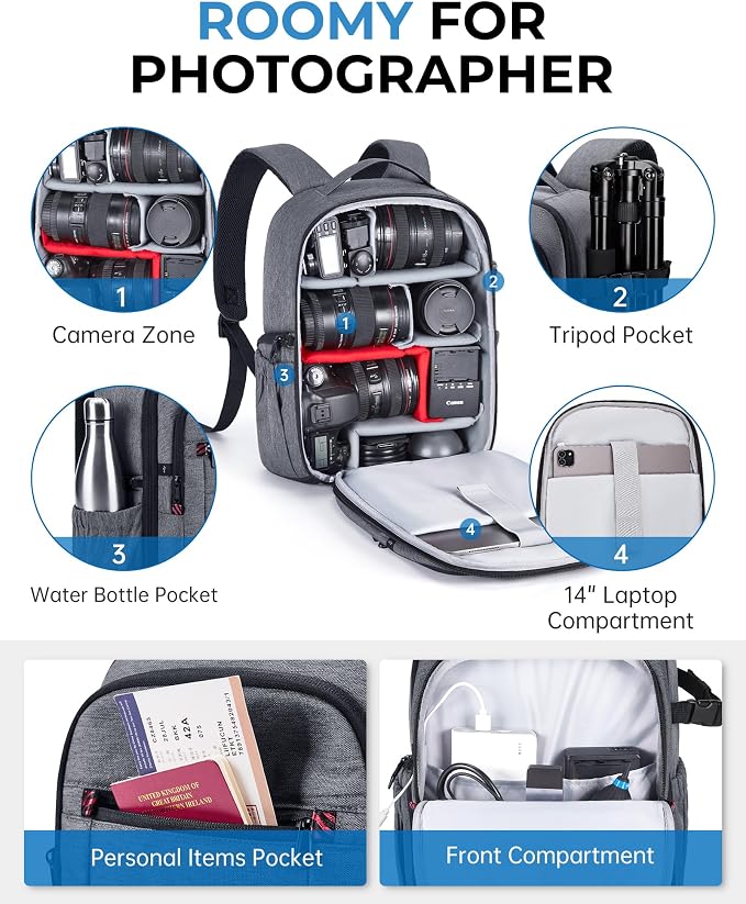 BAGSMART Camera Bag for DSLR, Waterproof Camera Backpacks for Photographers - Image 8