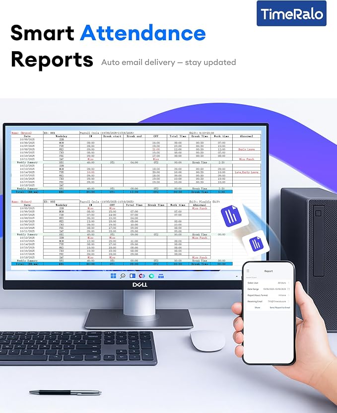 Cloud-Based Time Clock for Small Businesses, 3-in-1 Fingerprint Attendance - Image 9
