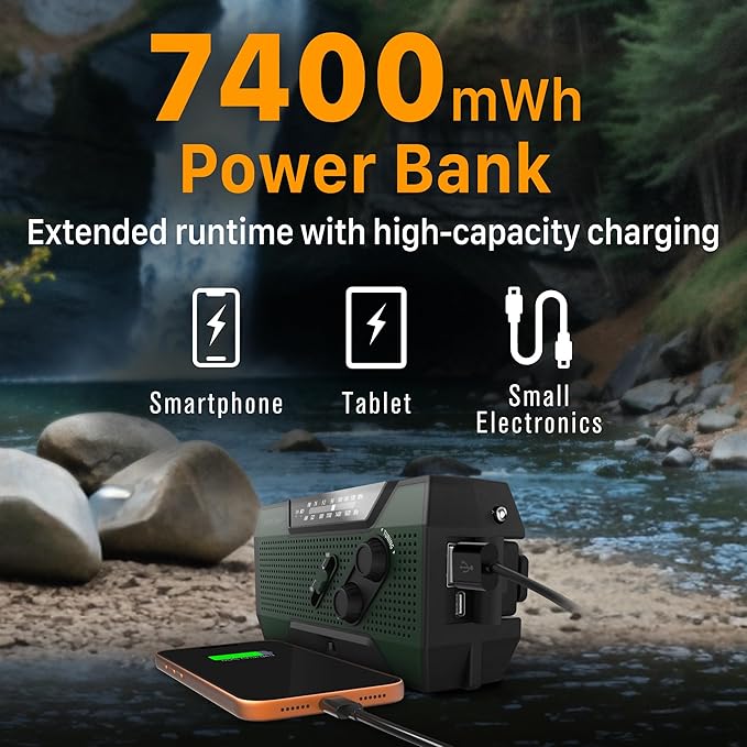FosPower NOAA Emergency Weather Radio A1 7400mWh Portable Power Bank, - Image 3
