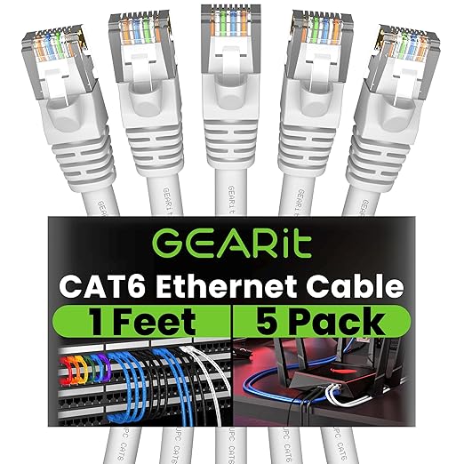 GEARit Cat 6 Patch Cables 1 ft White Cat6 Patch Cables 1ft White/Ethernet Patch by GEARit