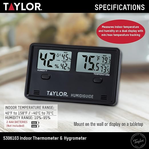 Taylor Wireless Digital Indoor Outdoor Thermometer and Hygrometer, Dual Display - Image 3