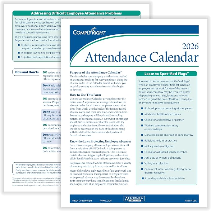 ComplyRight 2026 Attendance Calendar Card - Image 4