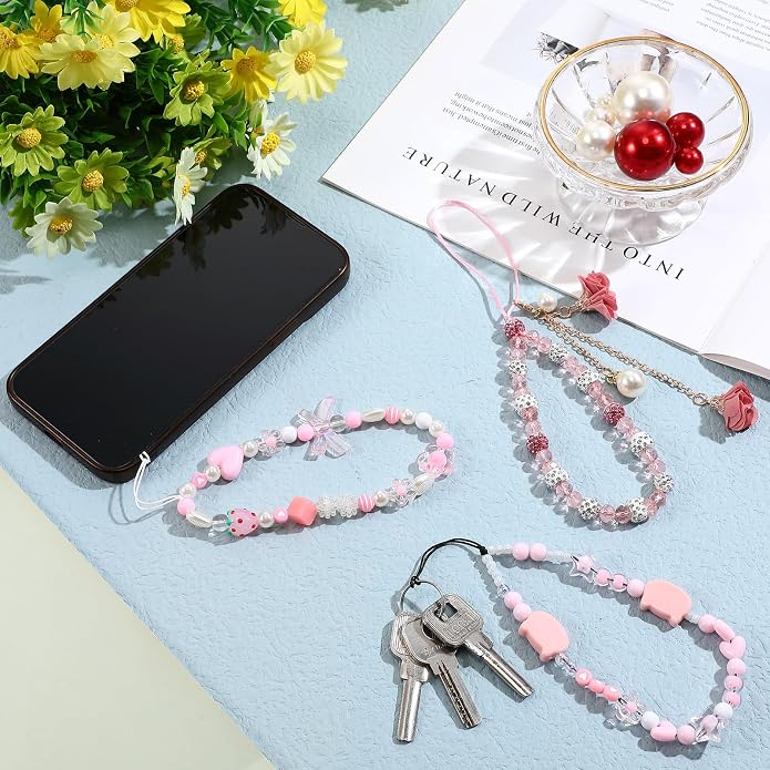 Ecally 3 Pcs Phone Charms Strap Camera Charm Strap Pearl Beaded Butterfly Bow - Image 6