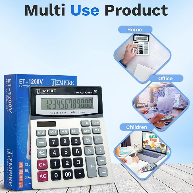 Empire Desk Calculator with Large Key Buttons, 12-Digit Large Eye-Angled Display - Image 4