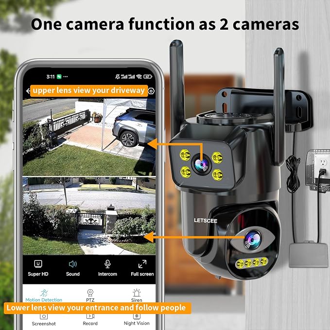 LETSCEE Dual Lens WiFi Security Camera Outdoor, 5G/2.4G PTZ Outdoor Auto - Image 2