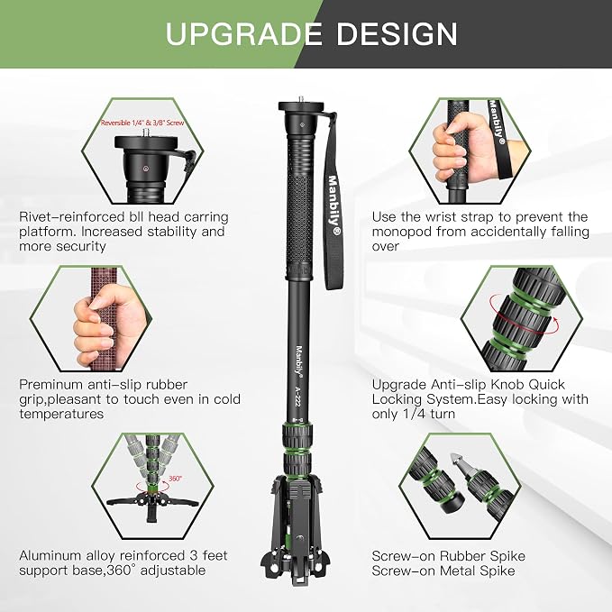 Manbily Camera Monopod with Feet, Aluminum Portable Travel Monopod with - Image 3