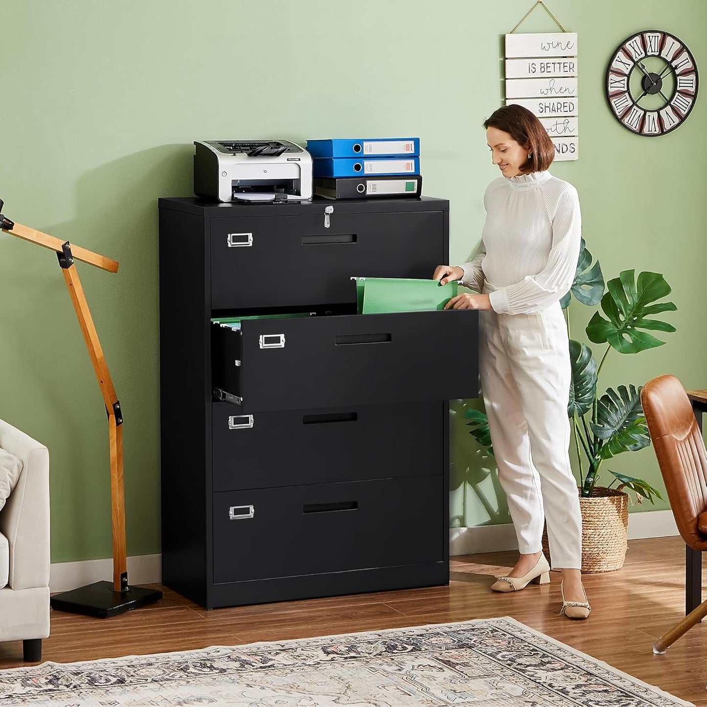 Letaya File Cabinets,4 Drawer Metal Lateral Filing Organization Storage Cabinets with Lock,Home Office for Hanging Files Letter/Legal/F4/A4 Size (Require Assembly)
