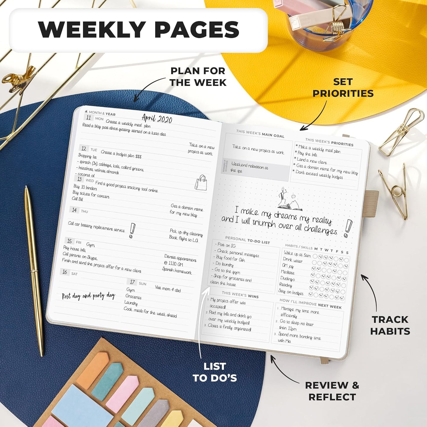 Clever Fox Planner Premium Edition – Undated Luxurious Weekly & Monthly Planner to Increase Productivity and Hit Your Goals – Organizer – Start Anytime, A5, Lasts 1 Year, Pearl (Weekly)