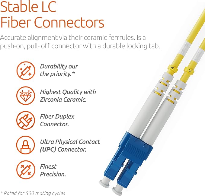 BEYONDTECH 5m LC to SC Fiber Patch Cable – UPC Single-Mode Duplex Fiber Optic - Image 2