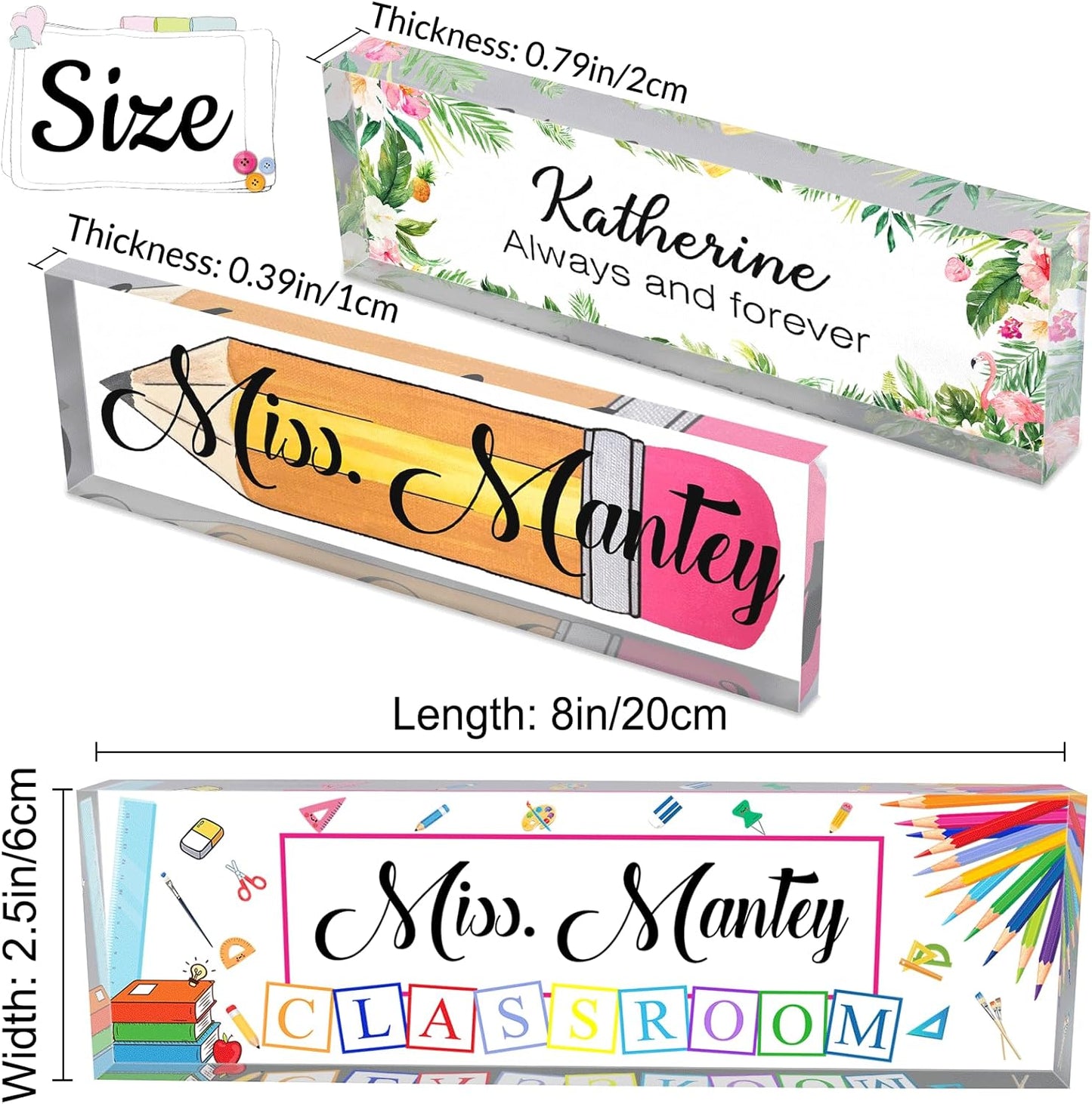Personalized Desk Name Plate for Teachers Custom Name Plaque Sign for Desks Office Customized Desk Plate Acrylic Block Teacher Gift 8x2.5 inch