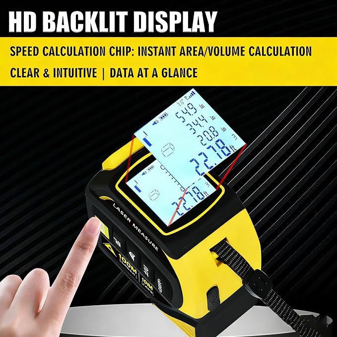 4-in-1 Laser Tape Measure 328FT, Digital Laser Distance Meter, 16FT Steel Tape - Image 6