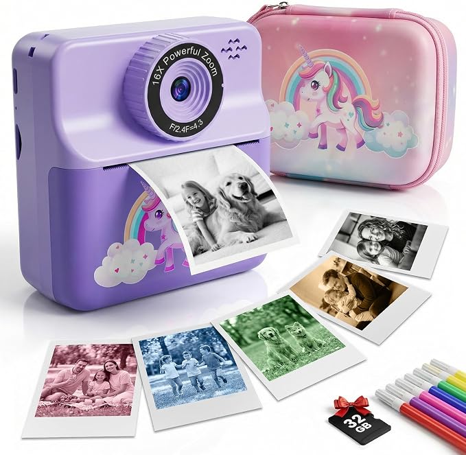 Kids Camera Instant Print with Carrying Case, Digital Selfie Camera with 6 by Beinhome