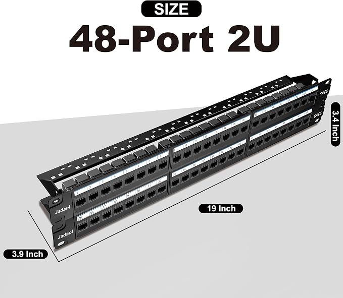 Jadaol 48 Port Patch Panel Rackmount or Wall Mount 19-Inch, 2U Cat 6 Network - Image 6