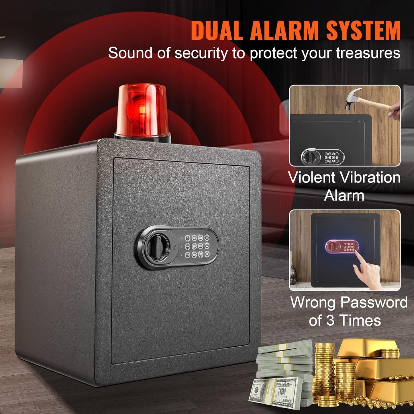 VEVOR Safe Box with Digital Keypad and 2 Keys, 1.8 Cubic Feet Home Safe, Steel Security Cabinet, with Fire-proof Bag, Protect Cash, Gold, Jewelry, for Home, Hotel,15.8"Wx13"Dx16.9"H