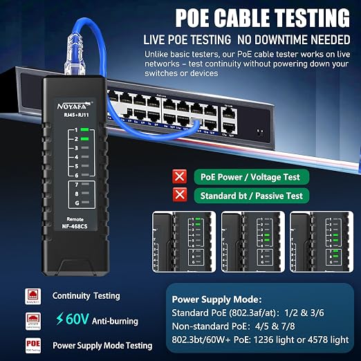 NF-468CS Network Cable Tester, RJ45/RJ11/CAT5/CAT6/CAT5E/CAT6A/ CAT7/POE Test - Image 5