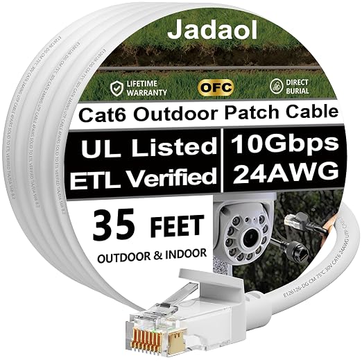 Jadaol Cat 6 Ethernet Cable 35 ft, Outdoor&Indoor, Support Cat8/7 Network LAN by Jadaol