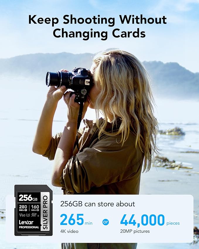 Lexar 256GB Professional Silver PRO SD Card, Full HD, - Image 2