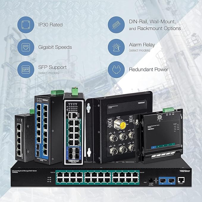 TRENDnet 5-Port Industrial Unmanaged Fast Ethernet PoE+ DIN-Rail Switch - Image 6