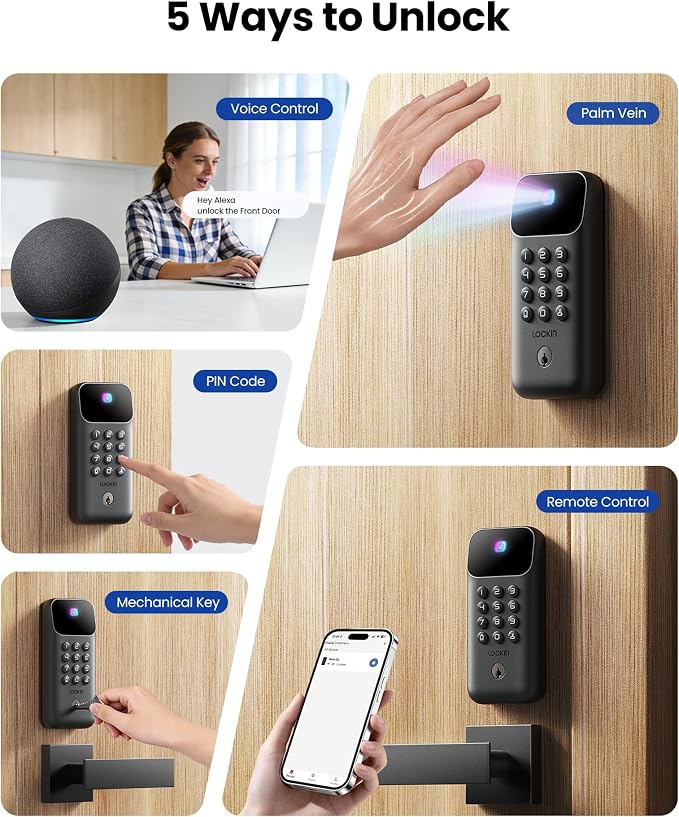 Lockin Veno Go - Smart Lock - Palm Vein Keyless Entry Door Lock - 5 Unlock - Image 6