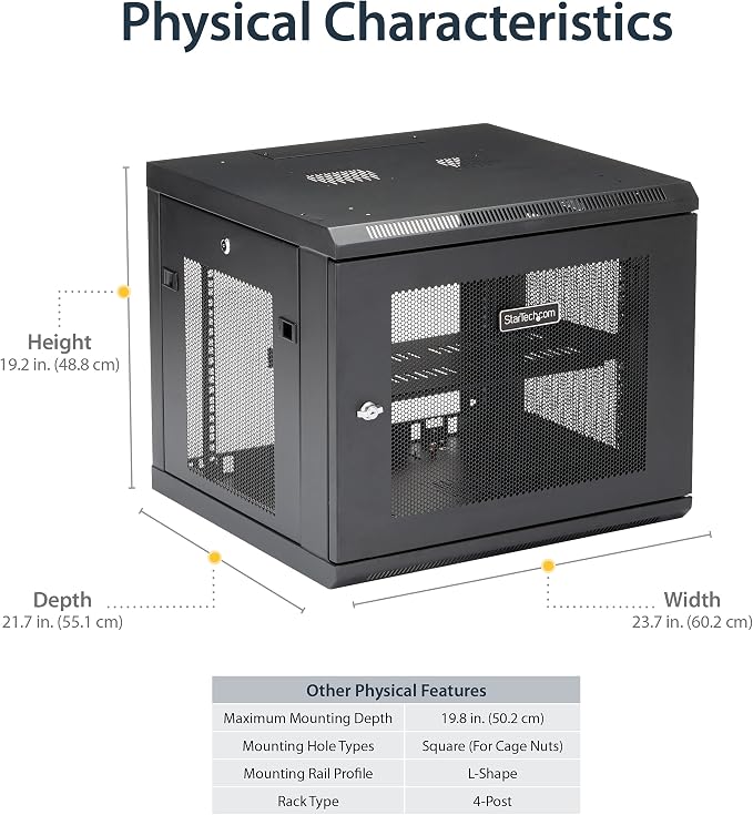 StarTech.com 4-Post 9U Wall Mount Network Cabinet w/ 1U Shelf, Ships Fully - Image 4