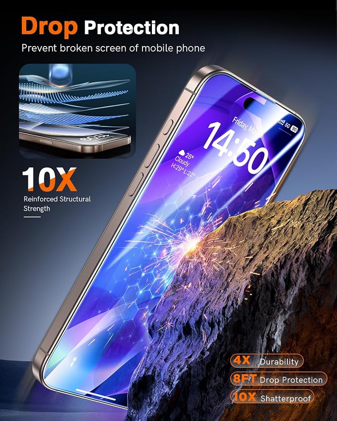 LK 3 Pack for iPhone 15 Pro Max Screen Protector Tempered Glass Military Grade - Image 3