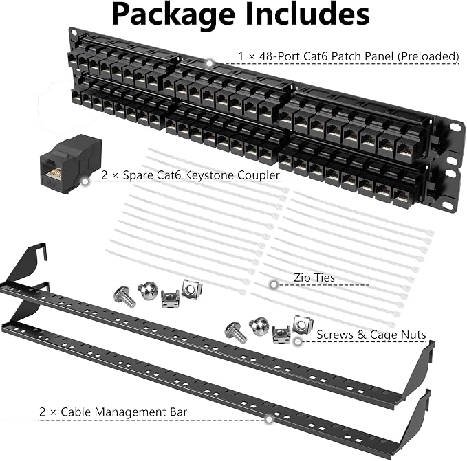 Jadaol 48 Port Patch Panel Rackmount or Wall Mount 19-Inch, 2U Cat 6 Network - Image 7