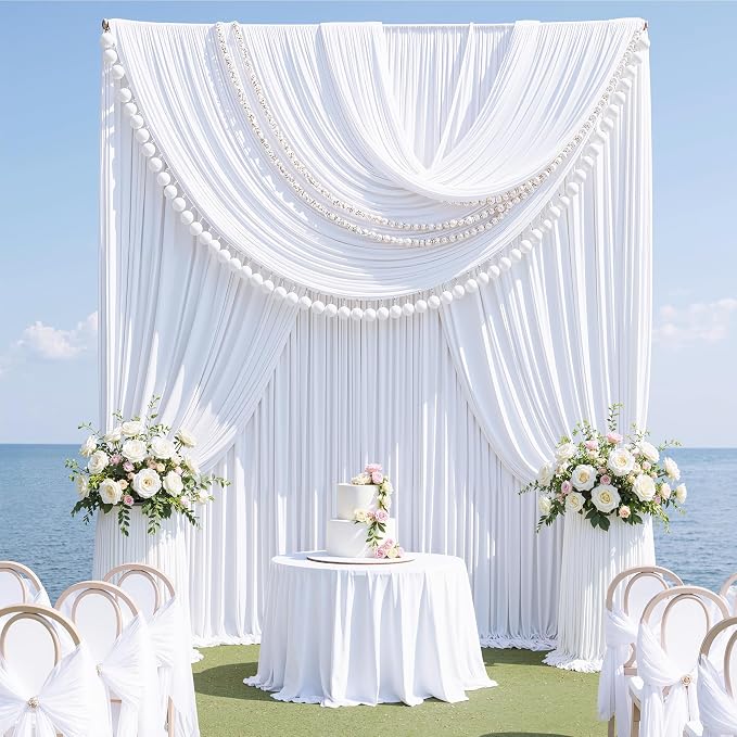 50ft x 15ft White Backdrop Curtains by CO-AVE
