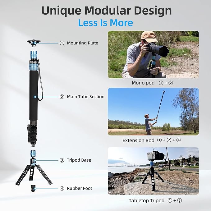 SIRUI P-424FS Carbon Fiber Monopod, 360° Panorama, Modular 3 in 1, Quick - Image 3