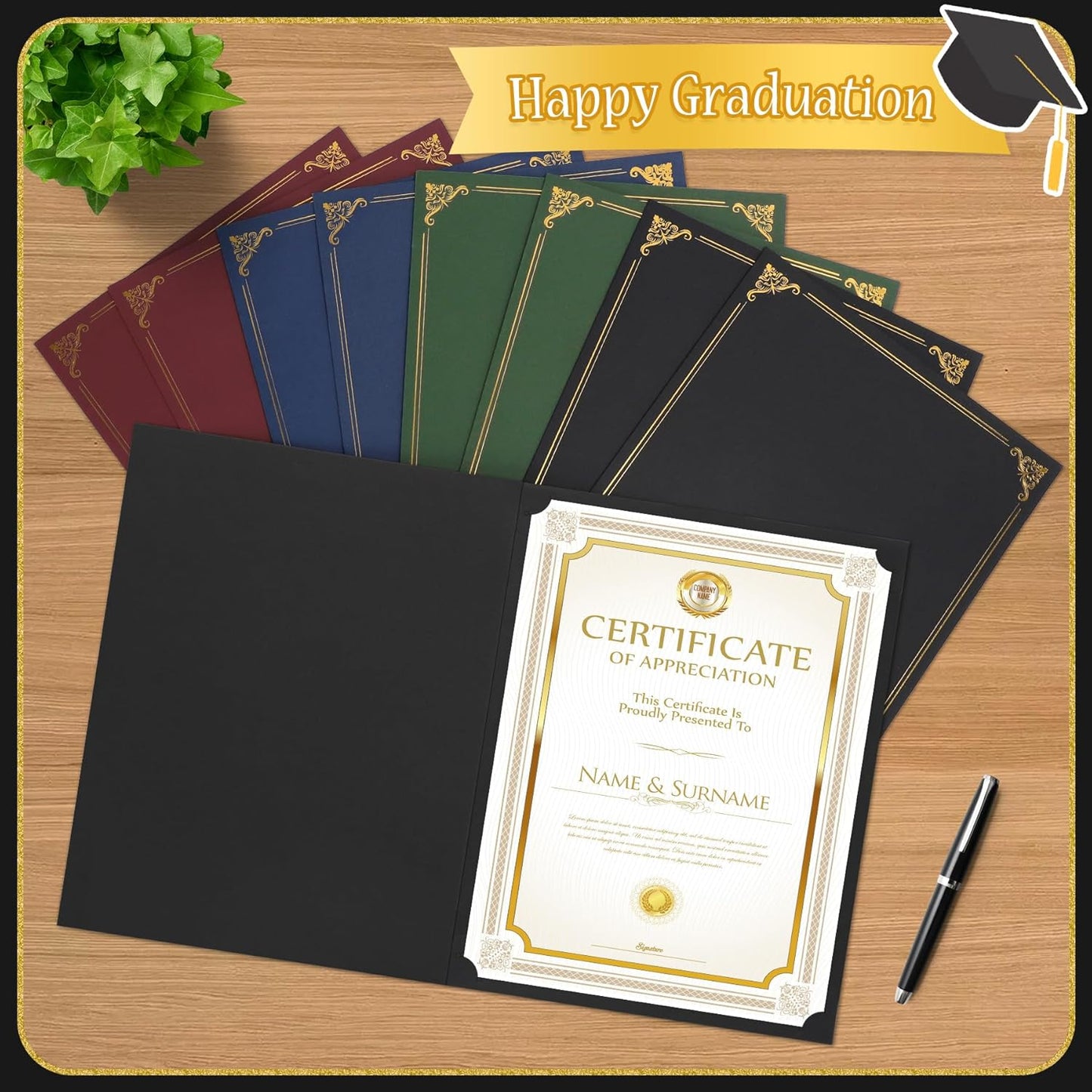 Ndsox 30 Packs Black Certificate Holders, Graduation Diploma Holders, 350GSM, Diploma Covers with Gold Foil Border for Letter Size 8.5" x 11" Award Certificate Paper, Cardstocks and Documents