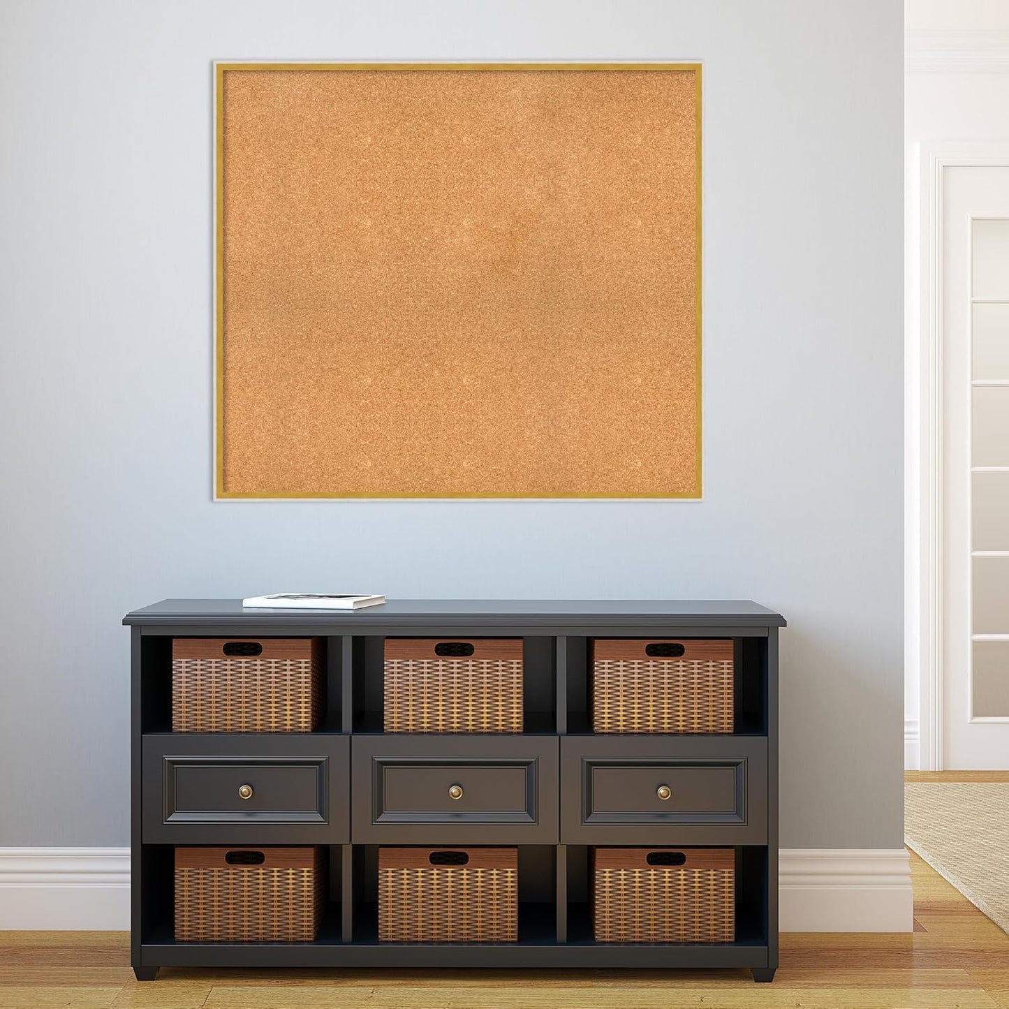 Amanti Art Natural Cork Board for Wall, 35x39 Vision Board with White Frame, Oversize Corkboard Office Decor for Home Organization, Modern Corkboard Pinboard to Display Items for Home Organization in