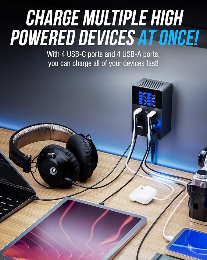 SABRENT VOLTIK Charging Station, 252W 8-Port USB C and USB A Desktop Charger - Image 7