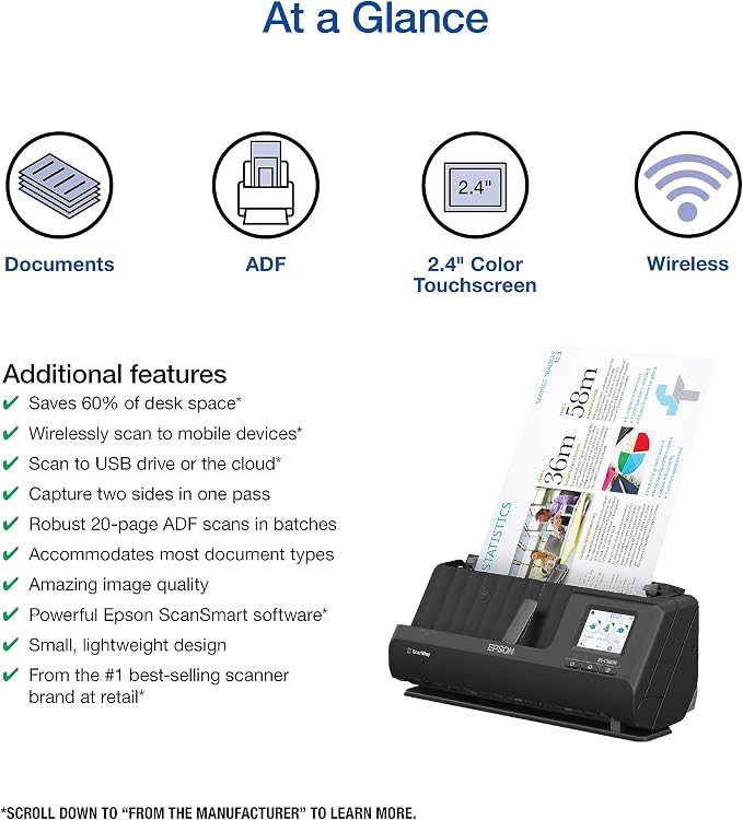Epson Workforce ES-C380W Wireless Compact Desktop Document Scanner - Image 3