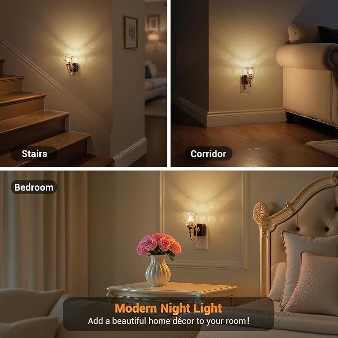 JandCase Night Light, Floral Night Lights Plug into Wall, Glass Flower LED - Image 4