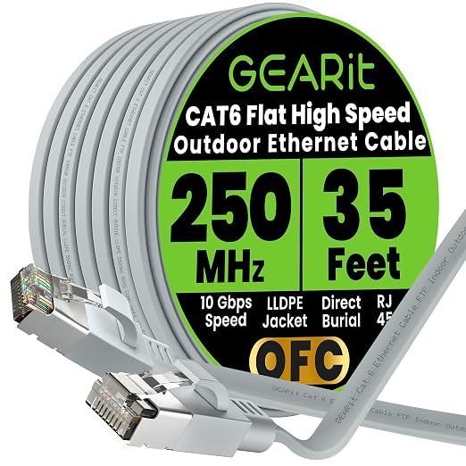 GEARit Cat 6 Outdoor Flat Ethernet Cable Direct Burial Rated LLDPE Jacket by GEARit