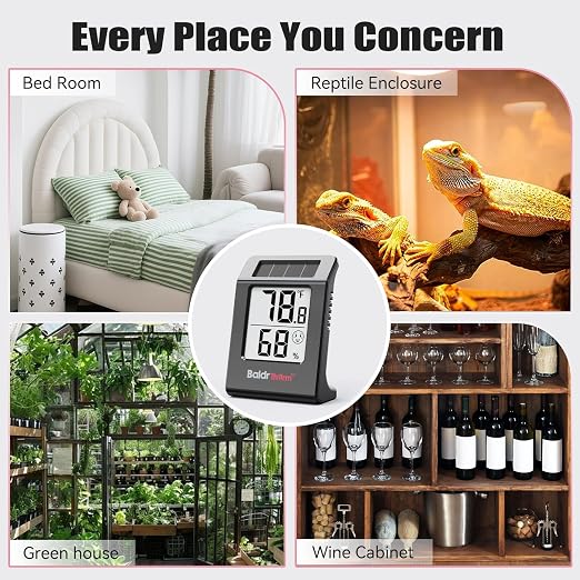 BaldrTherm Humidity Thermometer Meters, Solar-Powered Indoor Temperature Sensor - Image 8