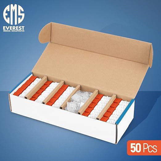 Everest 90° Angled RJ45 Cat6 Keystone Jacks 50-Pack in Orange - Image 2