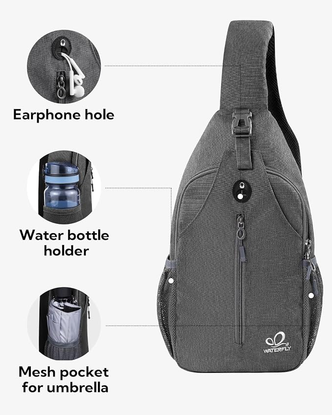 WATERFLY Small Hiking Sling Bag: Crossbody Sling Backpack Chest Bag Daypack - Image 3