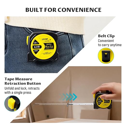 Lichamp Laser Tape Measure, 164ft Class II Laser Distance Meter and 16ft Manual - Image 6