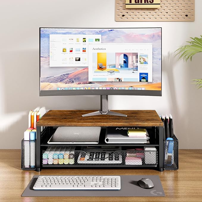 OPNICE Wood Desk Organizers and Accessories, 2-Tier Computer Monitor Stand Riser - Image 2
