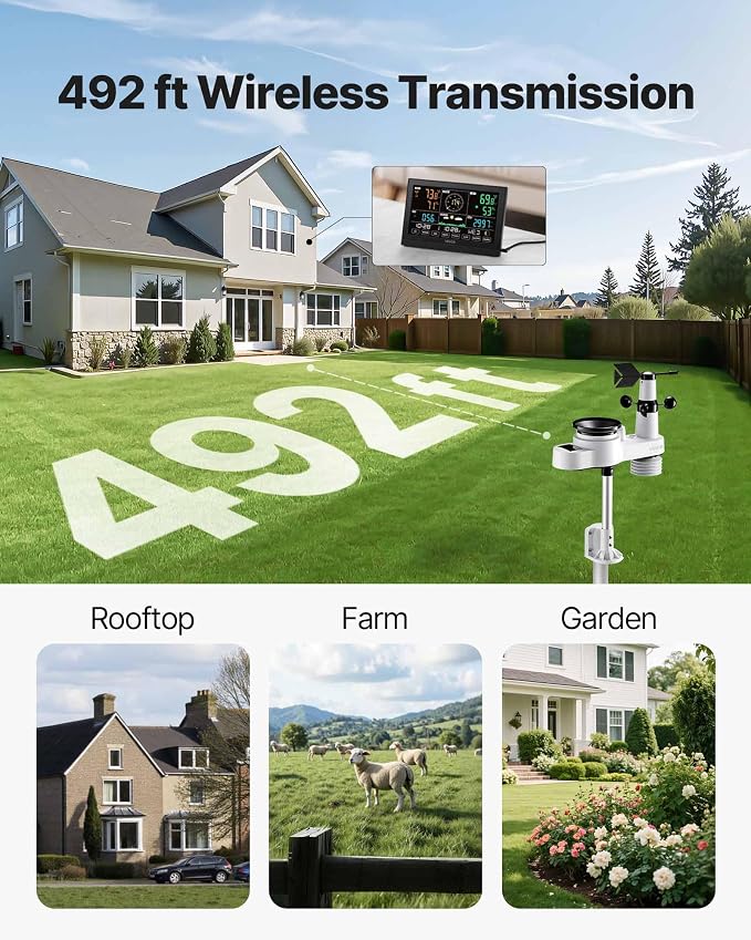 VEVOR 5-in-1 Wireless Weather Station, 7.5-Inch VA Display, Solar Powered - Image 5
