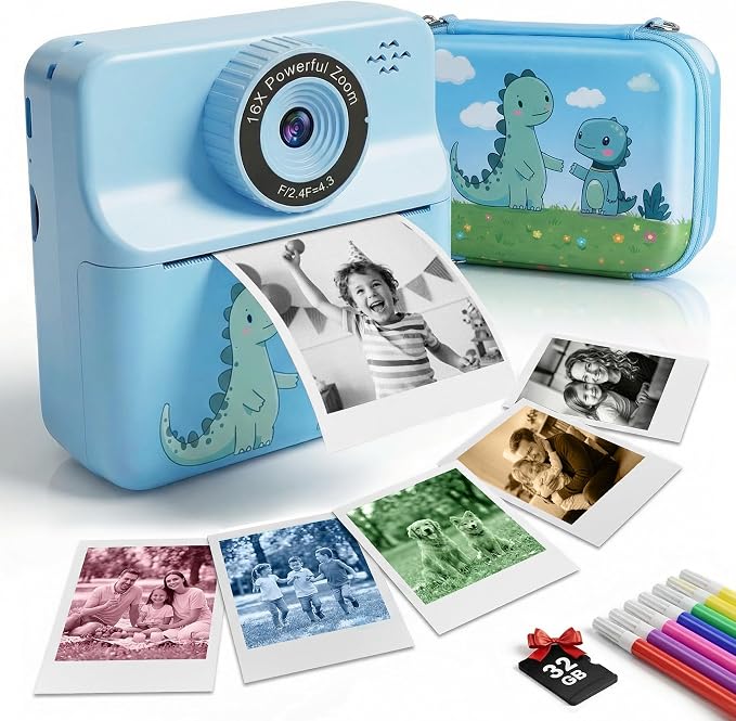 Kids Camera Instant Print with Carrying Case, Digital Selfie Camera with 6 by Beinhome