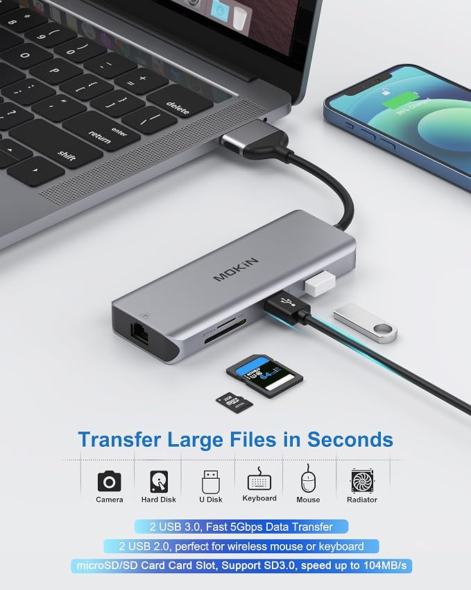 MacBook Pro Docking Station Dual Monitor MacBook Pro HDMI Adapter, 9 in 1 USB C - Image 8