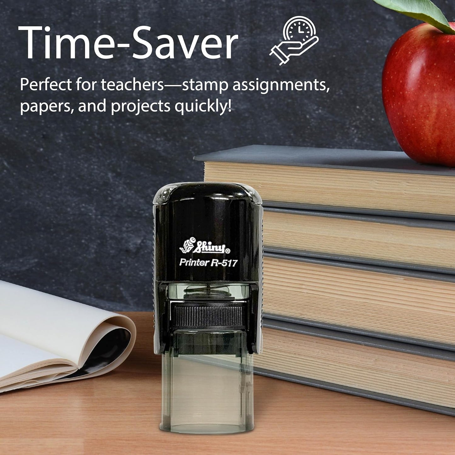 Shiny Well Done Teacher Stamp, Round Self Inking Stamp for Classroom, Red Ink