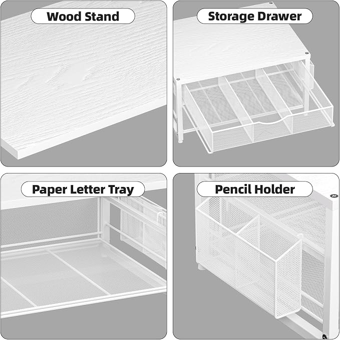 Marbrasse Wood Printer Stand for Desk, 2-Tier Desktop Printer Table for Home - Image 3