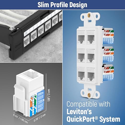 Everest 90° Angled RJ45 Cat5e Keystone Jacks 100-Pack in White - Image 6