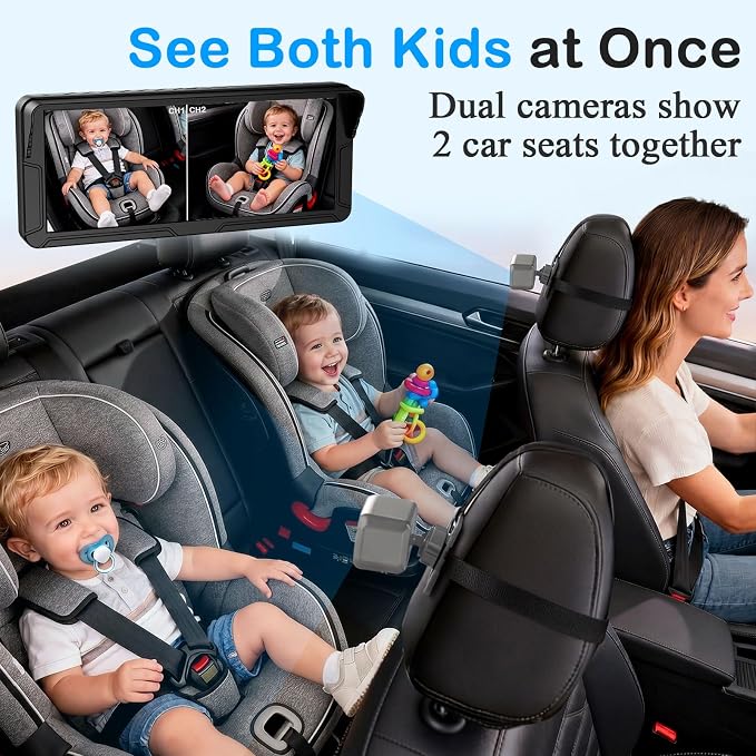 HD 1080P Baby Car Camera for 2 Kids: 5-Min Install for New Parents 6.9" Split - Image 2