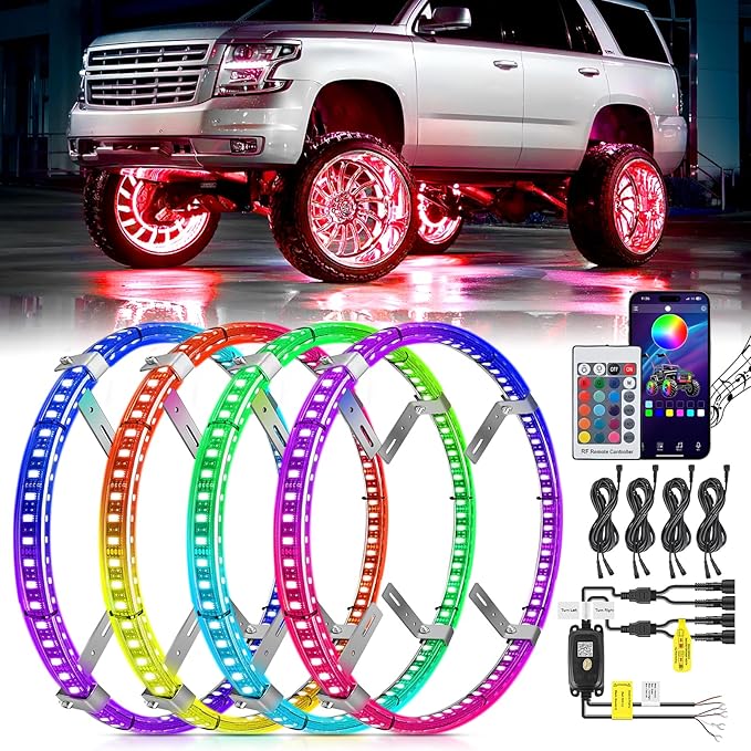 Nilight 4PCS 17.5inch Double Row LED Wheel Ring Lights RGB by Nilight